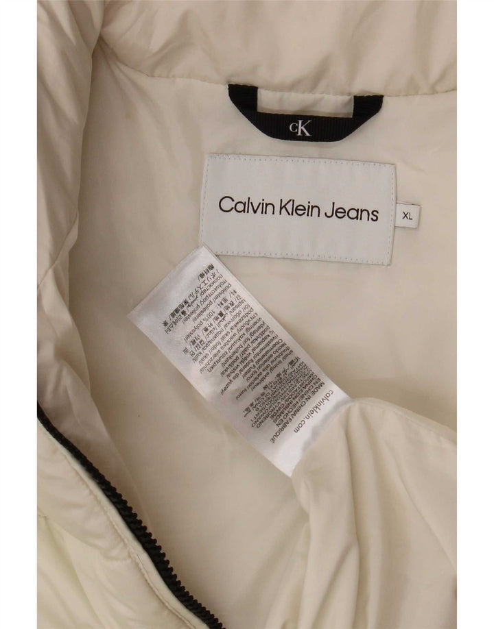 Calvin Klein Jeans Γυναικείο γραφικό μπουφάν UK 18 XL Λευκός Πολυεστέρας