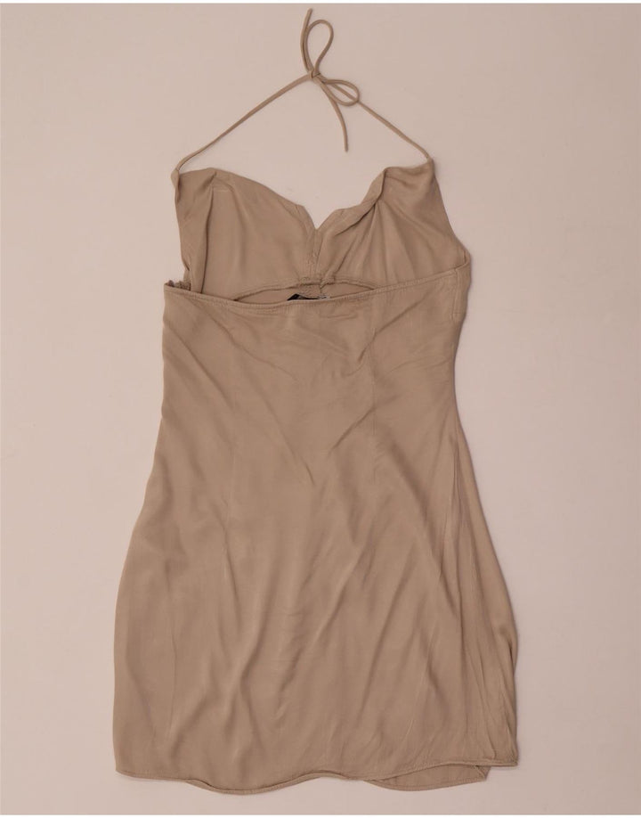 Zara Γυναικείο φόρεμα UK 12 μεσαία μπεζ βισκόζη