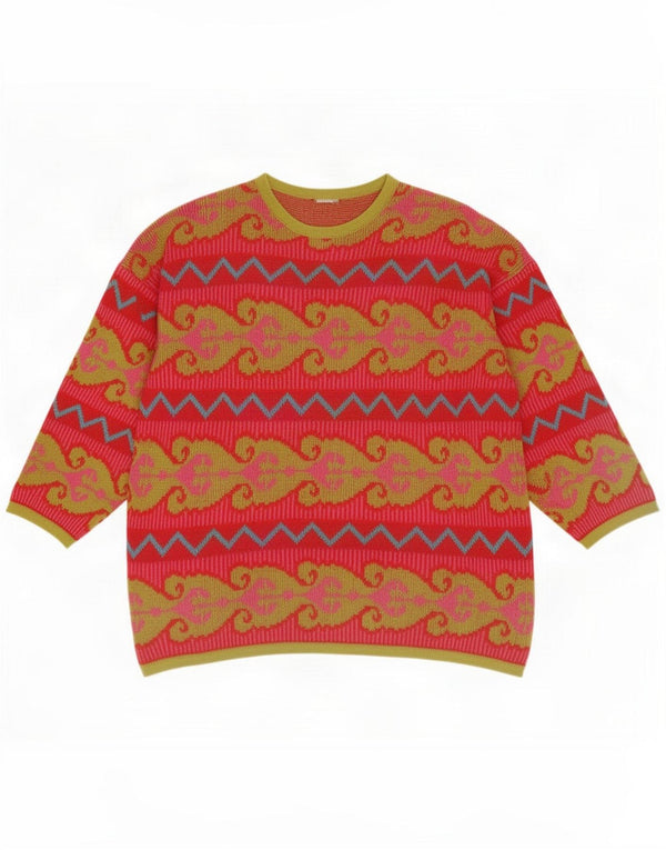 Oilily Womens Boat Neck Jumper Sweater UK 20 2XL Red Paisley