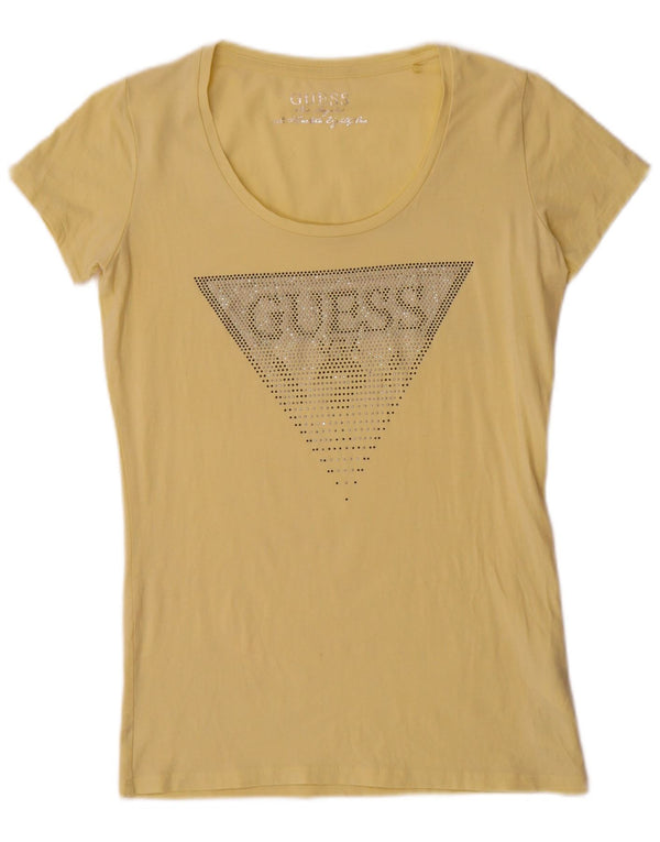Γυναικείο γραφικό μπλουζάκι Guess Top UK 12 μεσαίο κίτρινο βαμβάκι