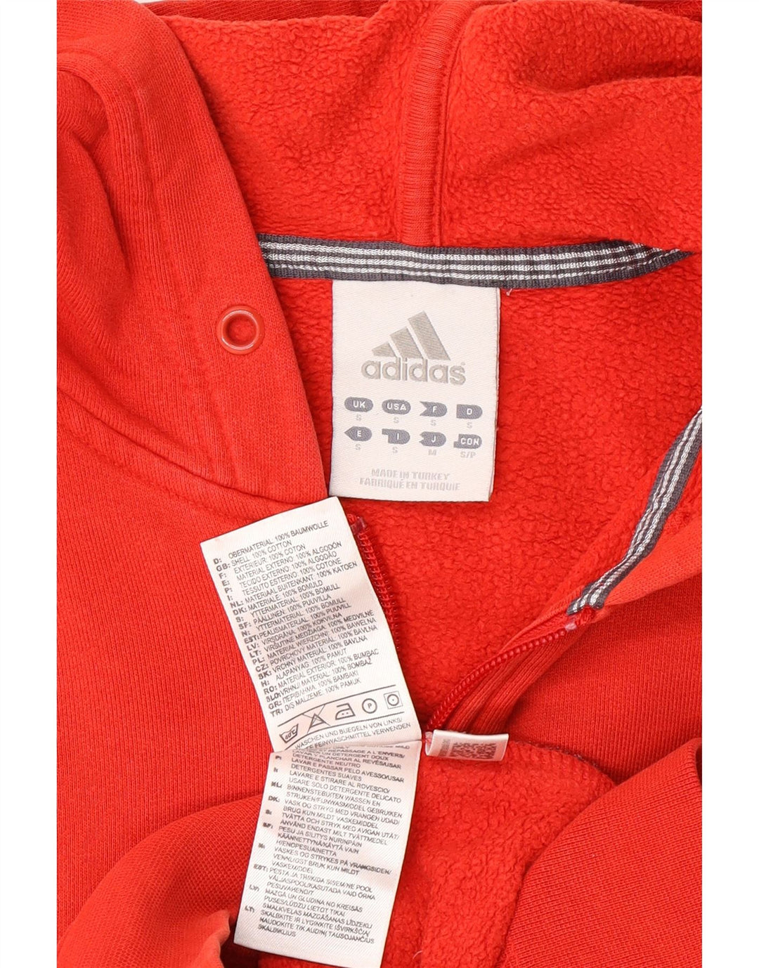 Ανδρικό πουλόβερ Adidas με φερμουάρ με κουκούλα, μικρό κόκκινο βαμβακερό