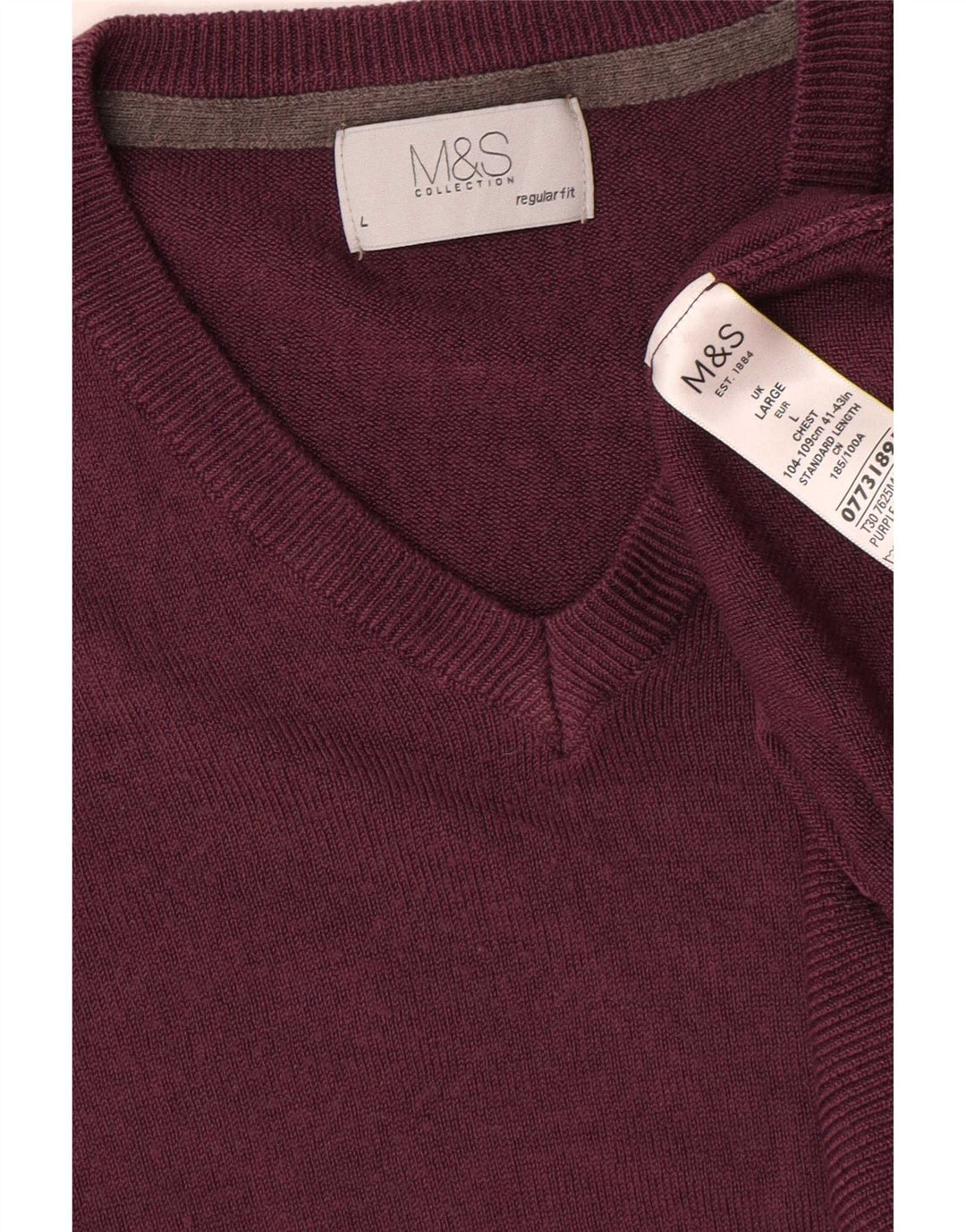 Marks & Spencer Ανδρικό πουλόβερ με κανονική εφαρμογή με λαιμόκοψη V-λαιμόκοψη μεγάλο μπορντό
