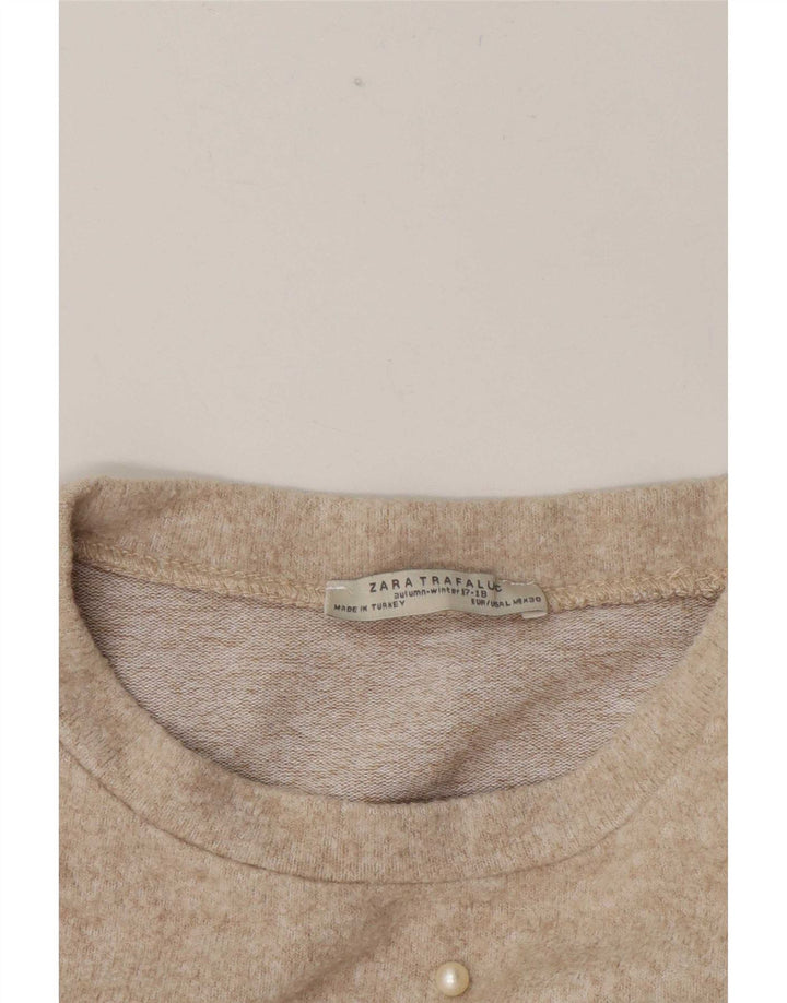 Zara Γυναικείο T-Shirt Top UK 16 Large Beige Spotted