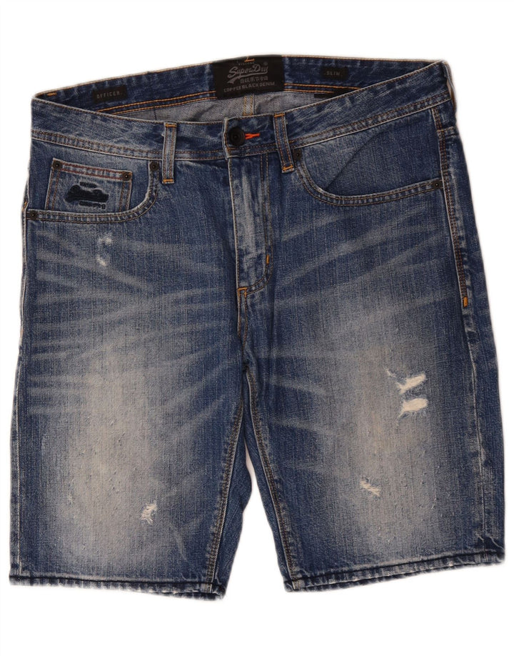 Ανδρικό SUPERDRY Officer Distressed λεπτό τζιν σορτς W32 μεσαίο μπλε βαμβακερό