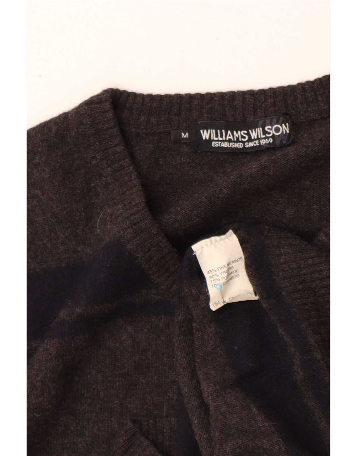 Ανδρικό πουλόβερ Williams Wilson με λαιμόκοψη σε μεσαίο γκρι ριγέ μαλλί Merino