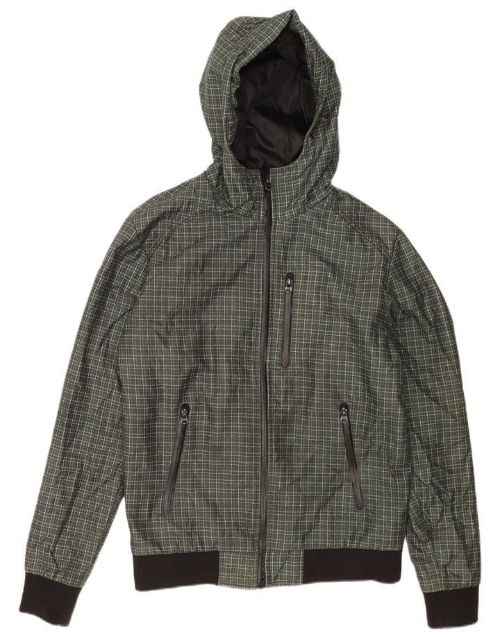 Zara Ανδρικό Bomber Jacket με κουκούλα UK 38 Medium Green Check Polyester