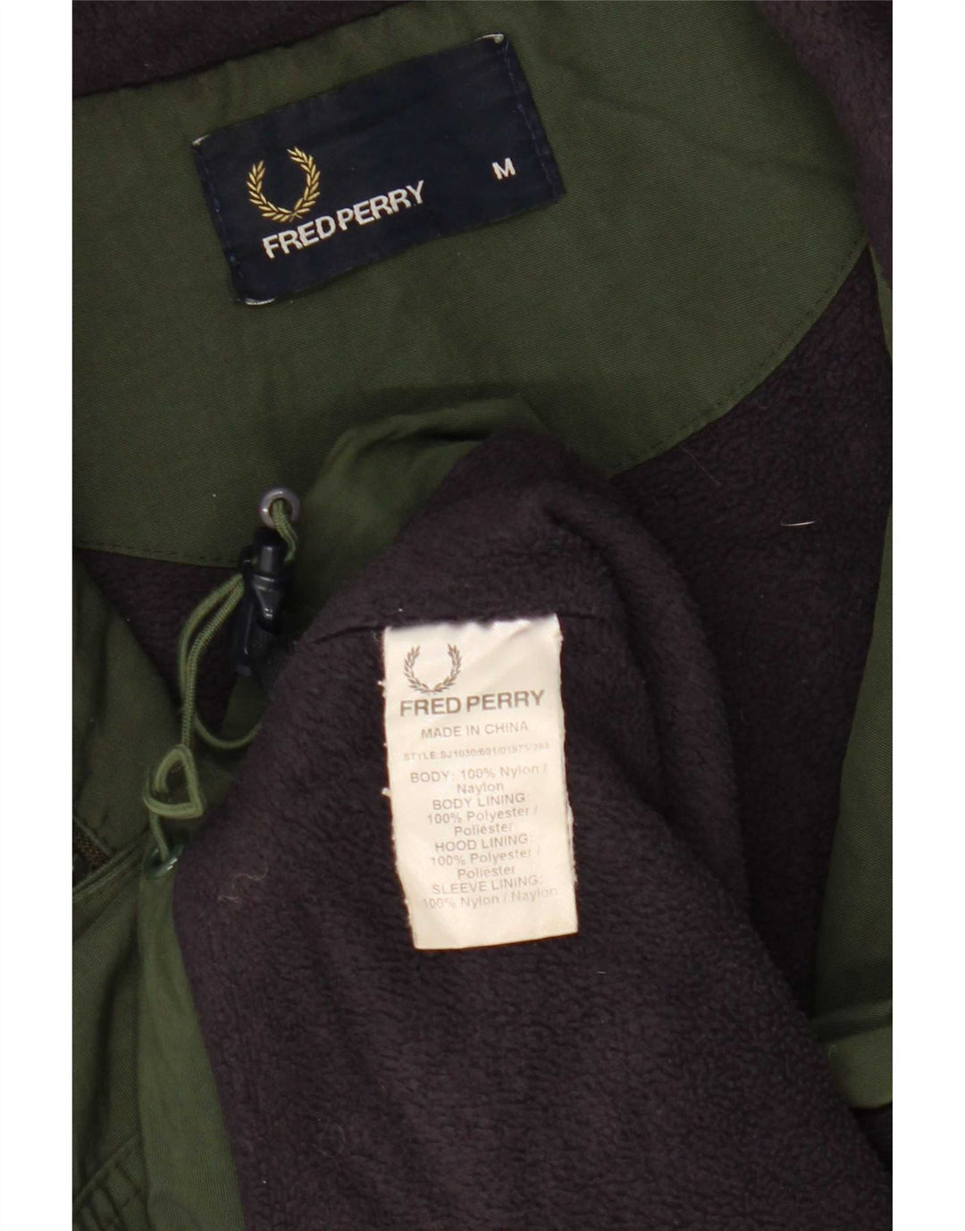 Fred Perry Ανδρικό μπουφάν με κουκούλα αντιανεμικό UK 38 Medium Green Nylon