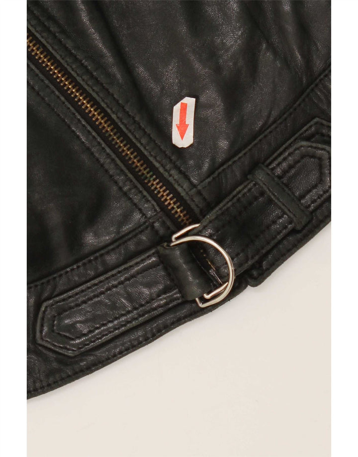 Massimo Dutti Γυναικείο Biker Δερμάτινο Μπουφάν UK 10 Small Black