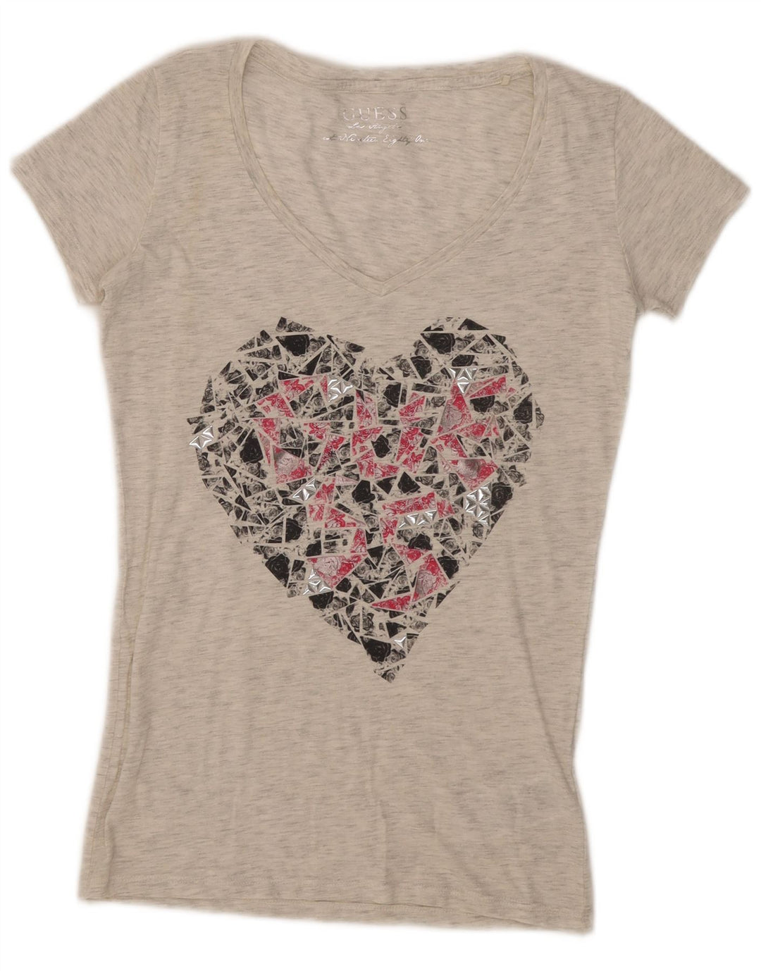 Guess Γυναικείο γραφικό T-Shirt Top UK 8 Small Grey Flecked