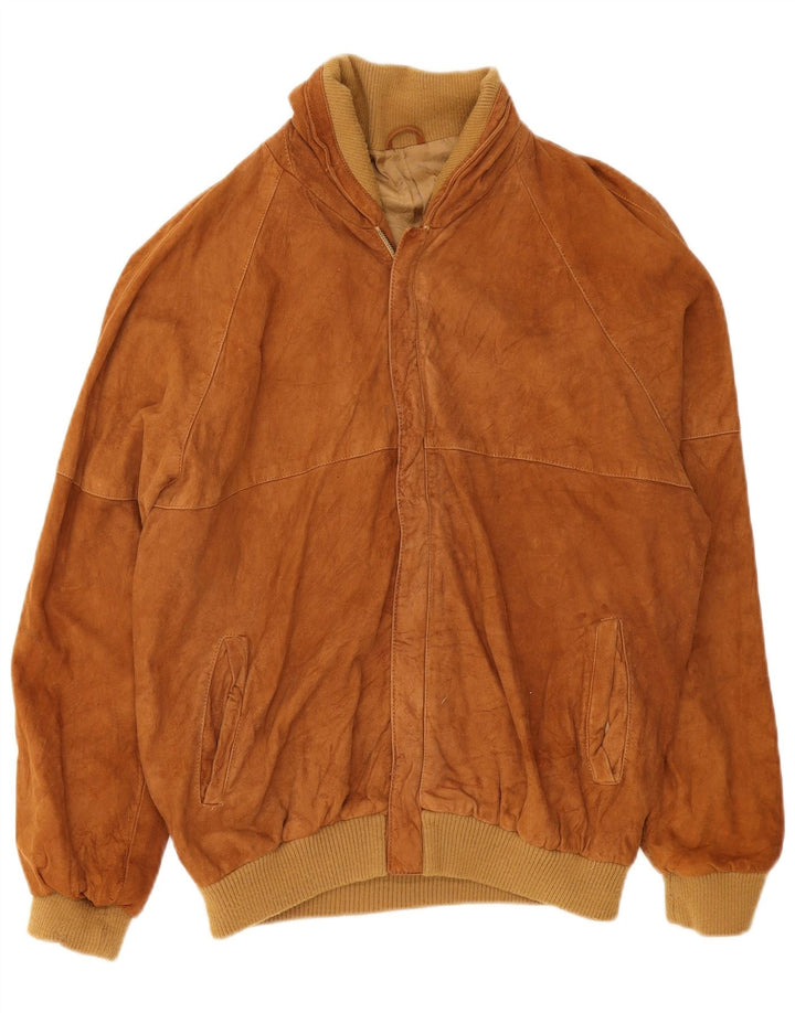 Vintage Ανδρικό Suede Bomber Jacket UK 36 Small Brown Leather