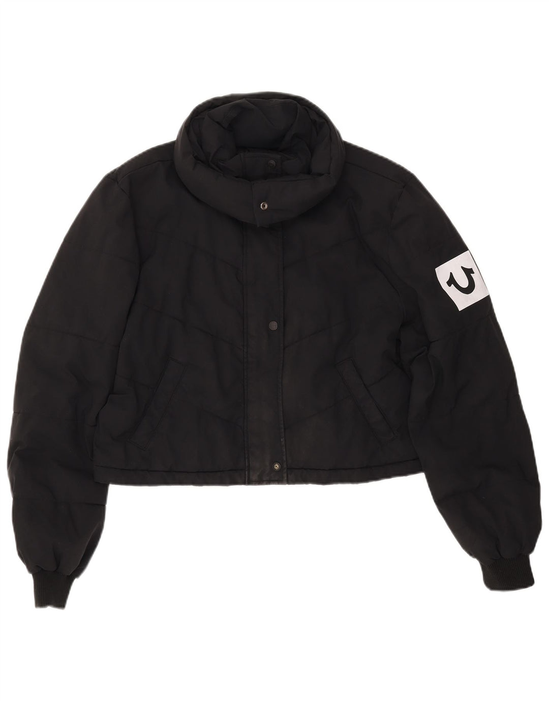 TRUE RELIGION Γυναικείο μπουφάν με επένδυση UK 16 μεγάλο μαύρο πολυεστέρα