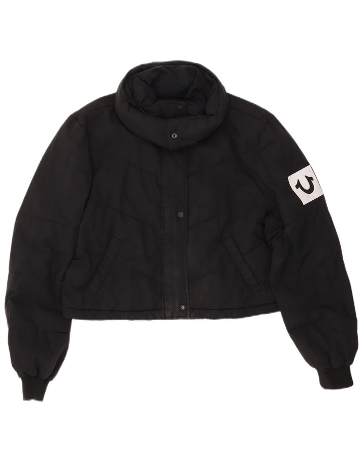 TRUE RELIGION Γυναικείο μπουφάν με επένδυση UK 16 μεγάλο μαύρο πολυεστέρα