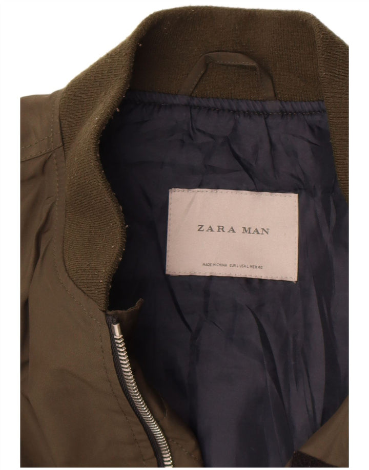 Zara Mens Bomber Jacket UK 40 Large Khaki