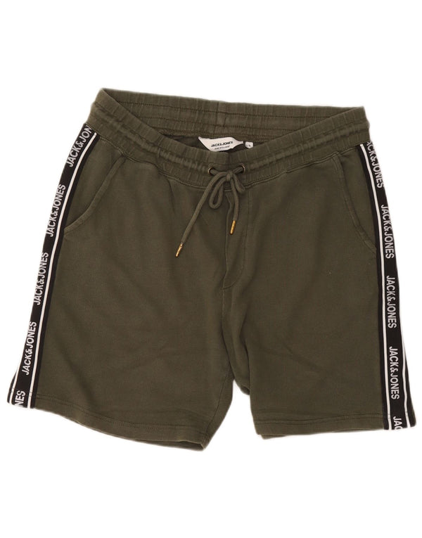 Jack & Jones Mens Graphic Sport Shorts Large Khaki Colourblock Cotton
