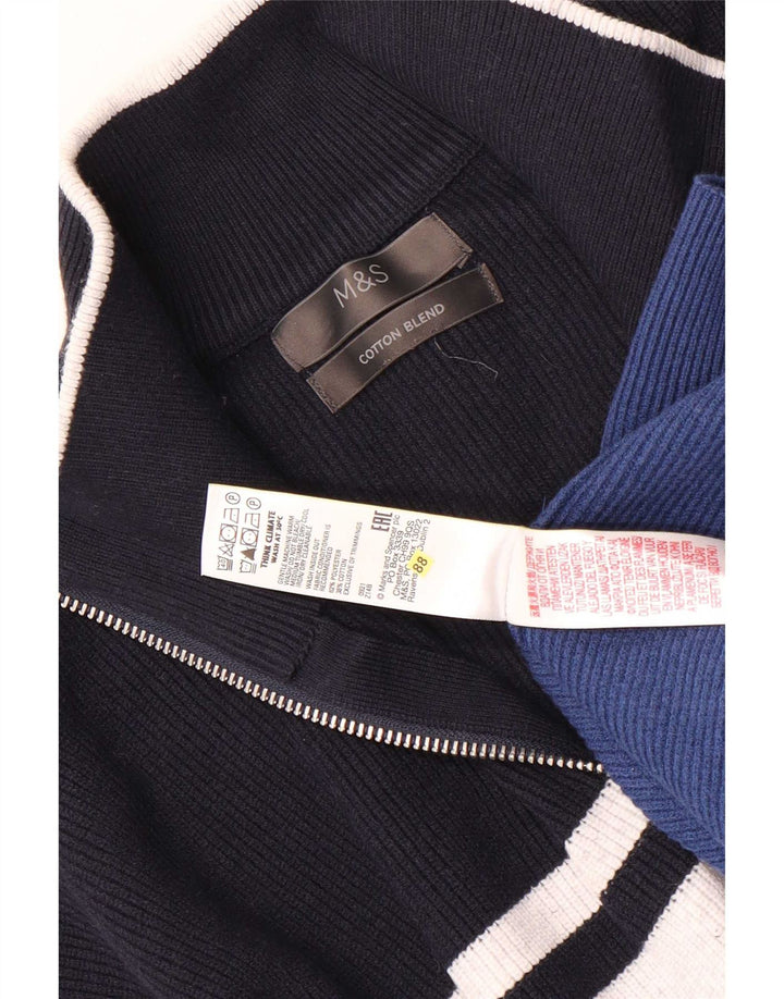 Marks & Spencer Ανδρικό πουλόβερ με φερμουάρ 2XL μπλε ριγέ πολυεστέρα