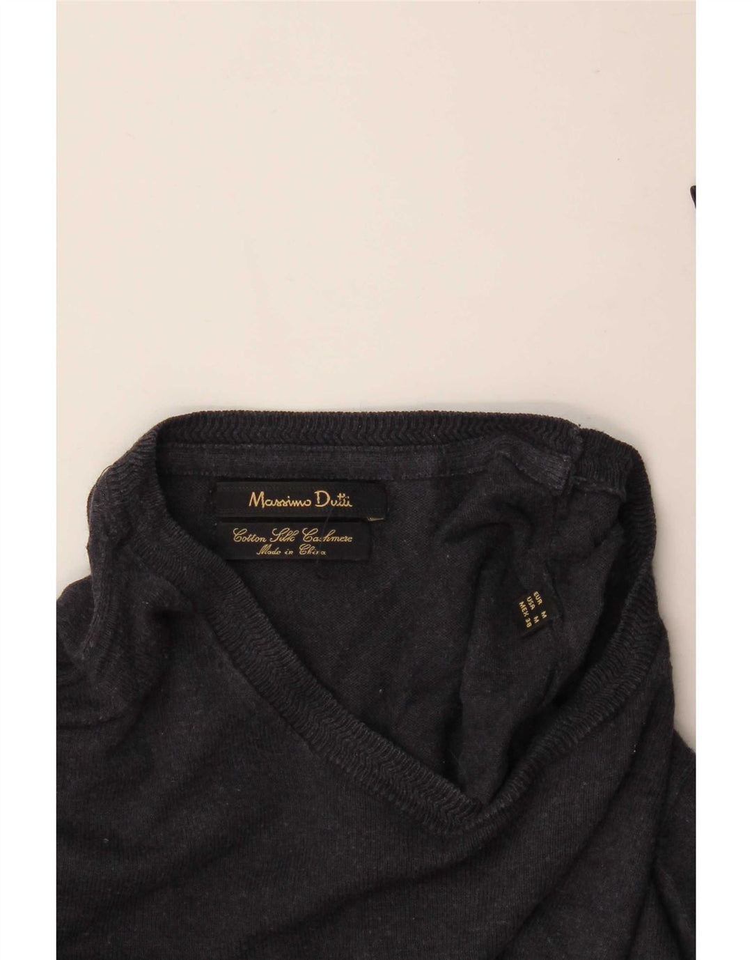 Massimo Dutti Γυναικείο πουλόβερ με λαιμόκοψη, μεσαίο μπλε βαμβακερό