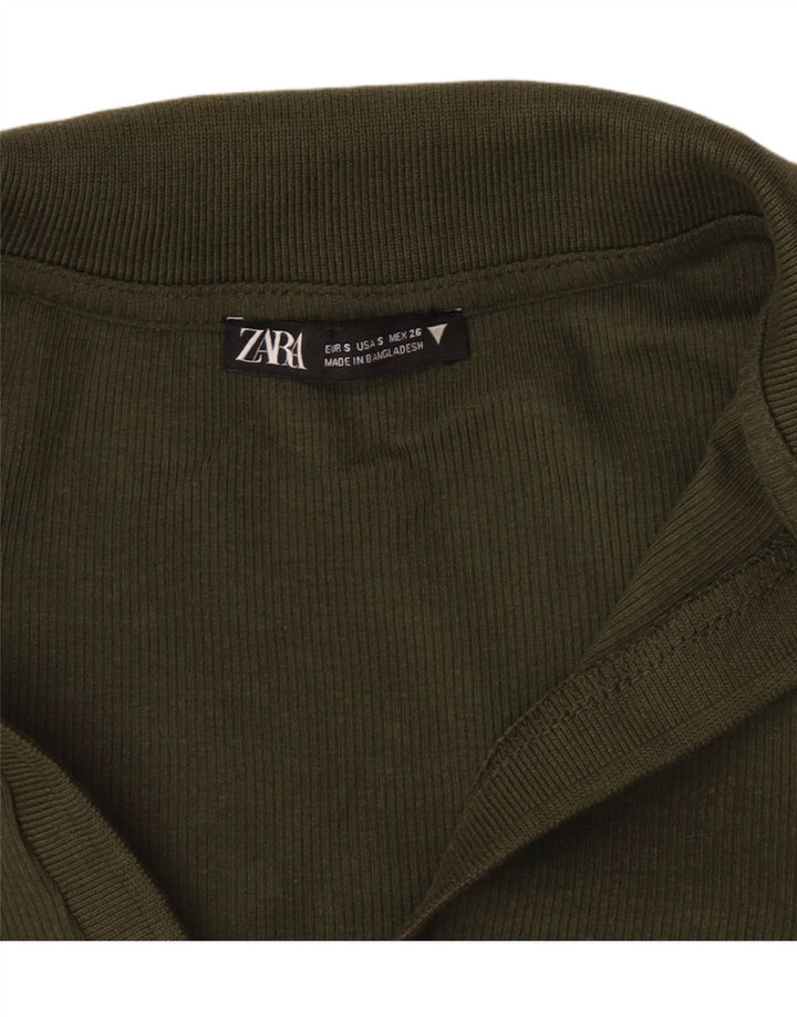 ZARA Womens Crop Long Sleeve Blouse Top UK 8 Small Khaki Vintage Zara and Second-Hand Zara from Messina Hembry 