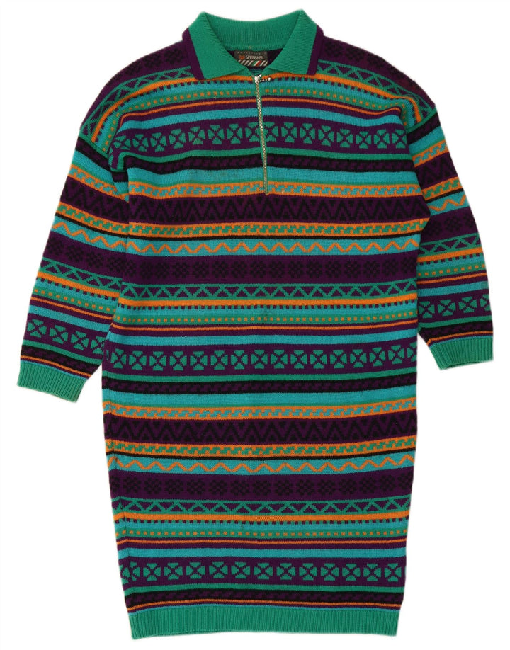 STEFANEL Γυναικείο πλεκτό μακρυμάνικο φόρεμα πόλο UK 14 Μεσαίο πράσινο γεωμετρικό