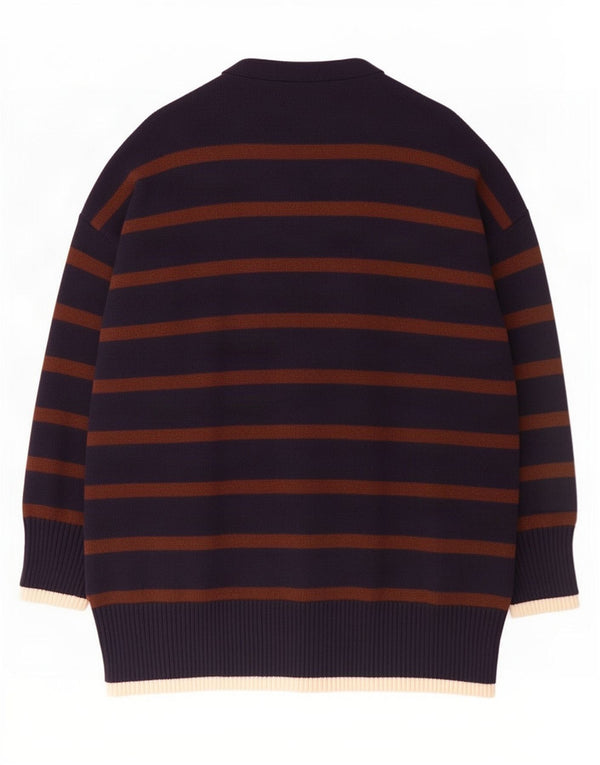 Zara Γυναικείο πουλόβερ ζακέτα Longline UK 10 Small Navy Blue ριγέ