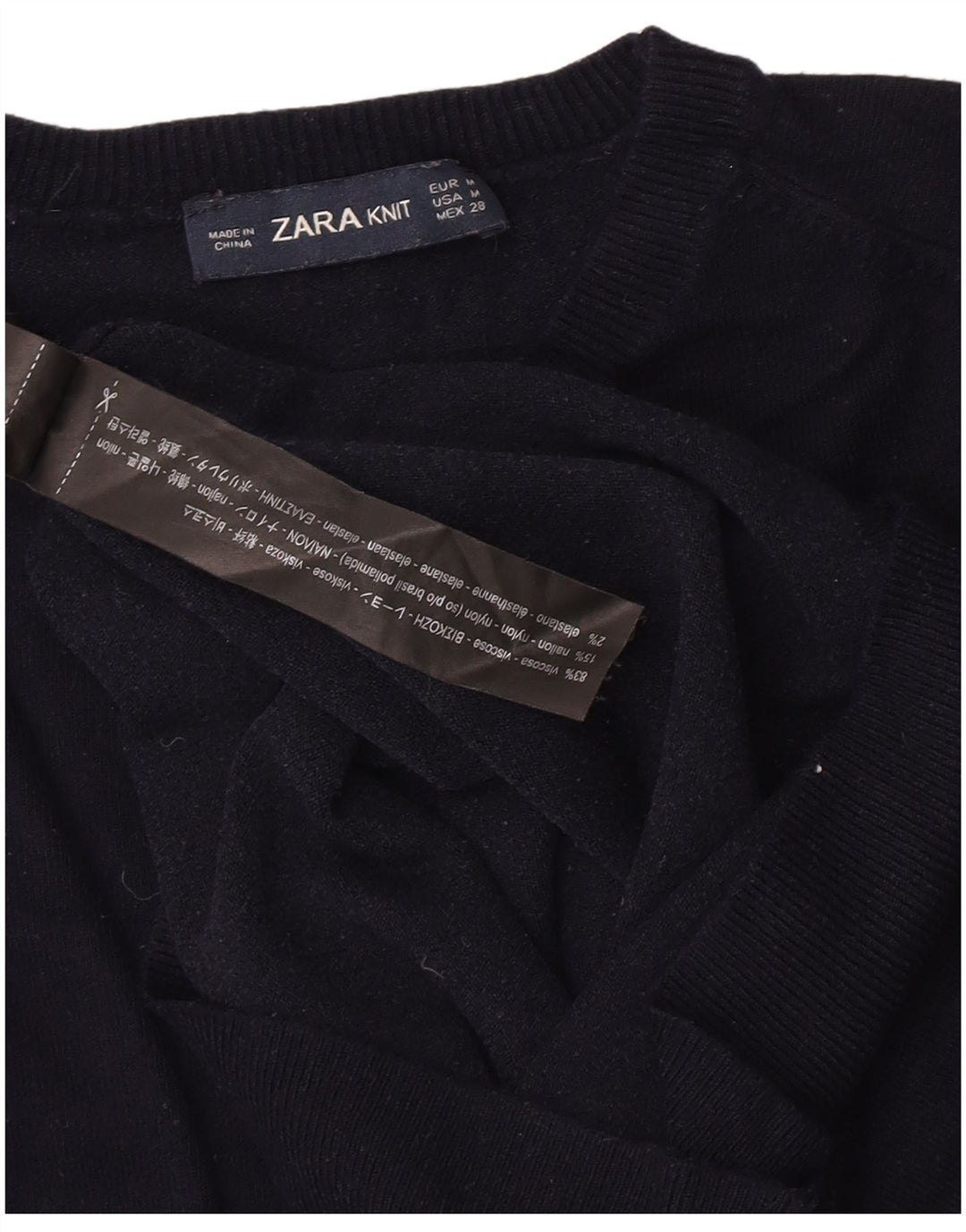 Zara Γυναικείο πουλόβερ με λαιμόκοψη UK 12 Medium Navy Blue Viscose