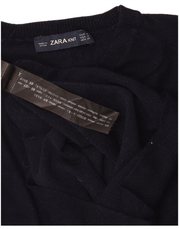 Zara Γυναικείο πουλόβερ με λαιμόκοψη UK 12 Medium Navy Blue Viscose
