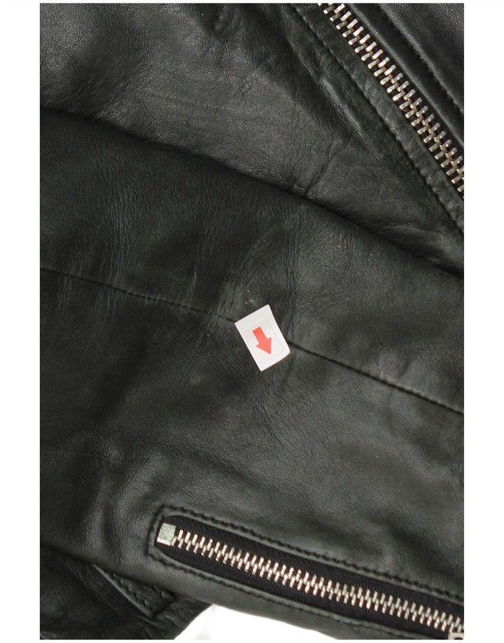 Zara Γυναικείο Crop Leather Biker Jacket UK 12 Medium Black