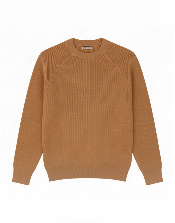 Zara Mens Crew Neck Jumper Sweater Medium Beige Cotton