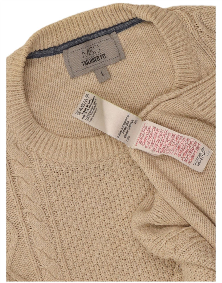 Ανδρικό πουλόβερ Marks & Spencer Tailored Fit Crew Neck Jumper Μεγάλο Μπεζ