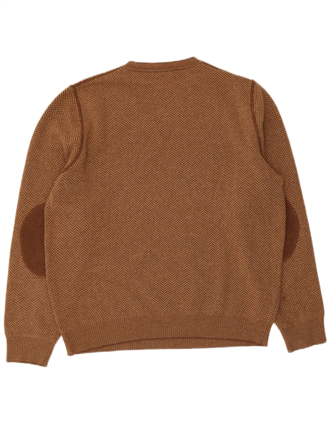 Massimo Dutti Ανδρικό πουλόβερ με λαιμόκοψη με λαιμόκοψη, μεγάλο καφέ μαλλί από ψαροκόκκαλο