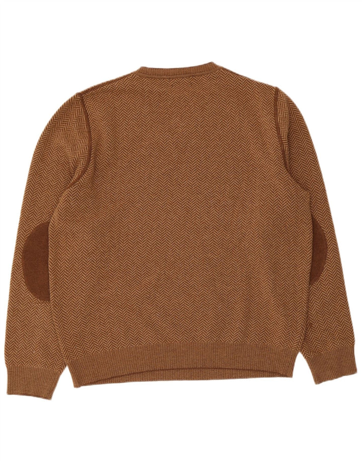 Massimo Dutti Ανδρικό πουλόβερ με λαιμόκοψη με λαιμόκοψη, μεγάλο καφέ μαλλί από ψαροκόκκαλο