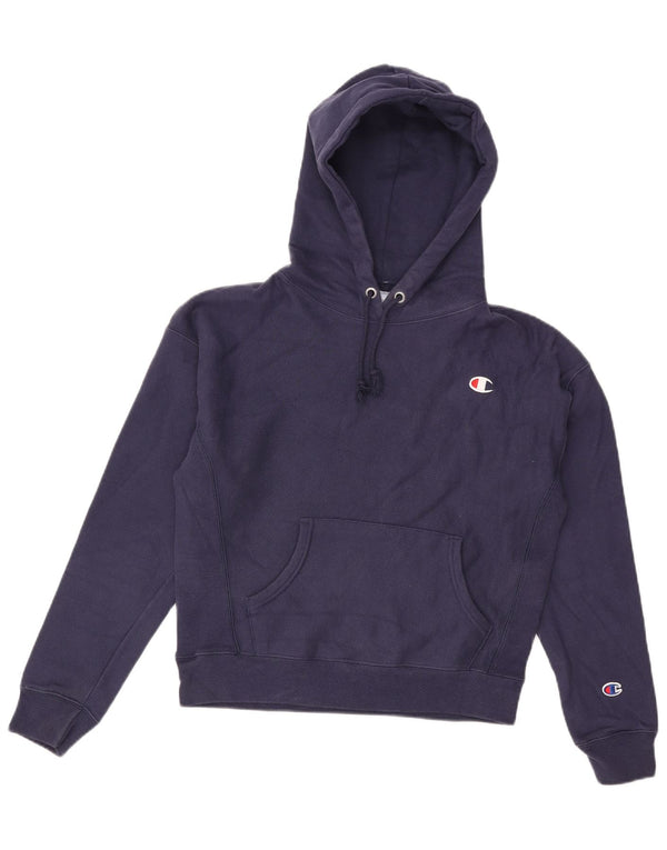 Champion Womens Reverse Weave Hoodie Jumper UK 14 Medium Navy Blue Cotton