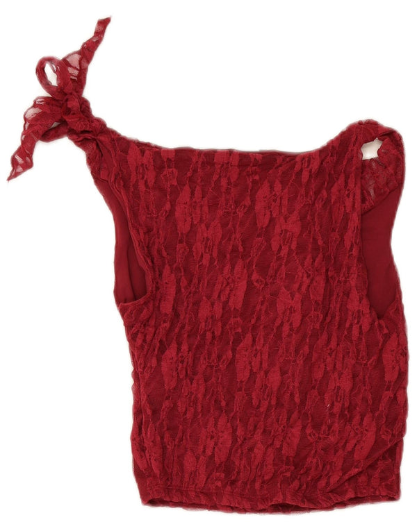 Bershka Womens Lace Crop Top UK 8 Small Burgundy Floral Polyester
