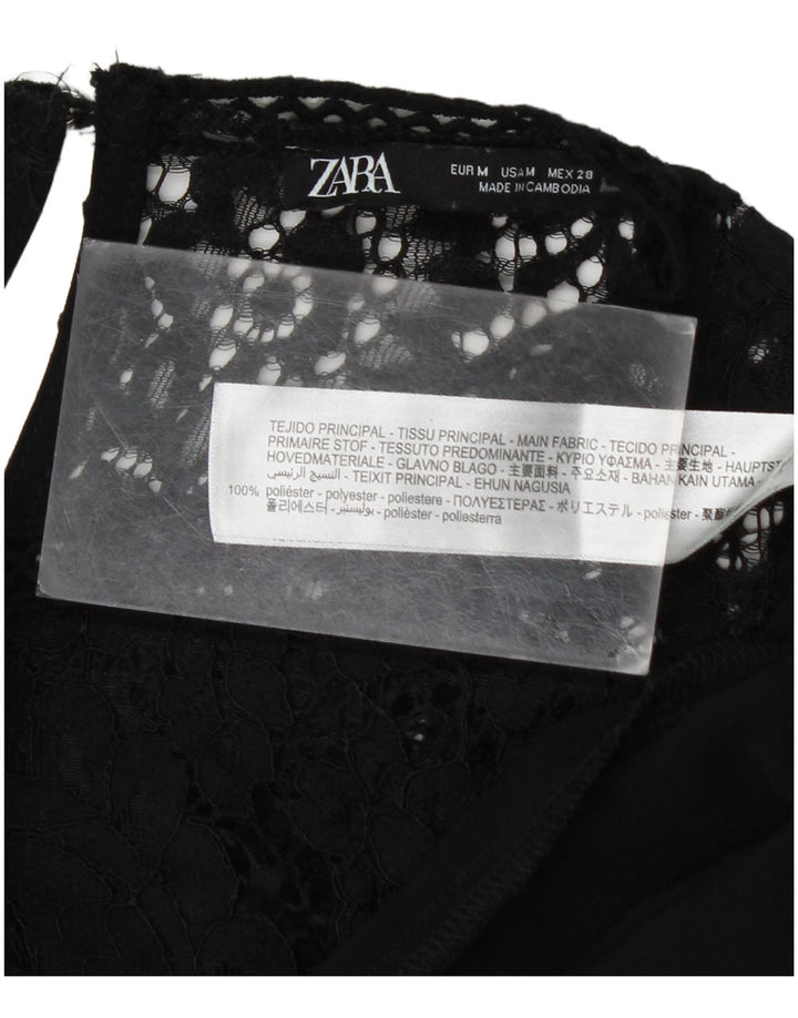 Zara Γυναικείο Μακρυμάνικο Βασικό Φόρεμα UK 14 Μεσαίο μαύρο φλοράλ πολυεστέρας
