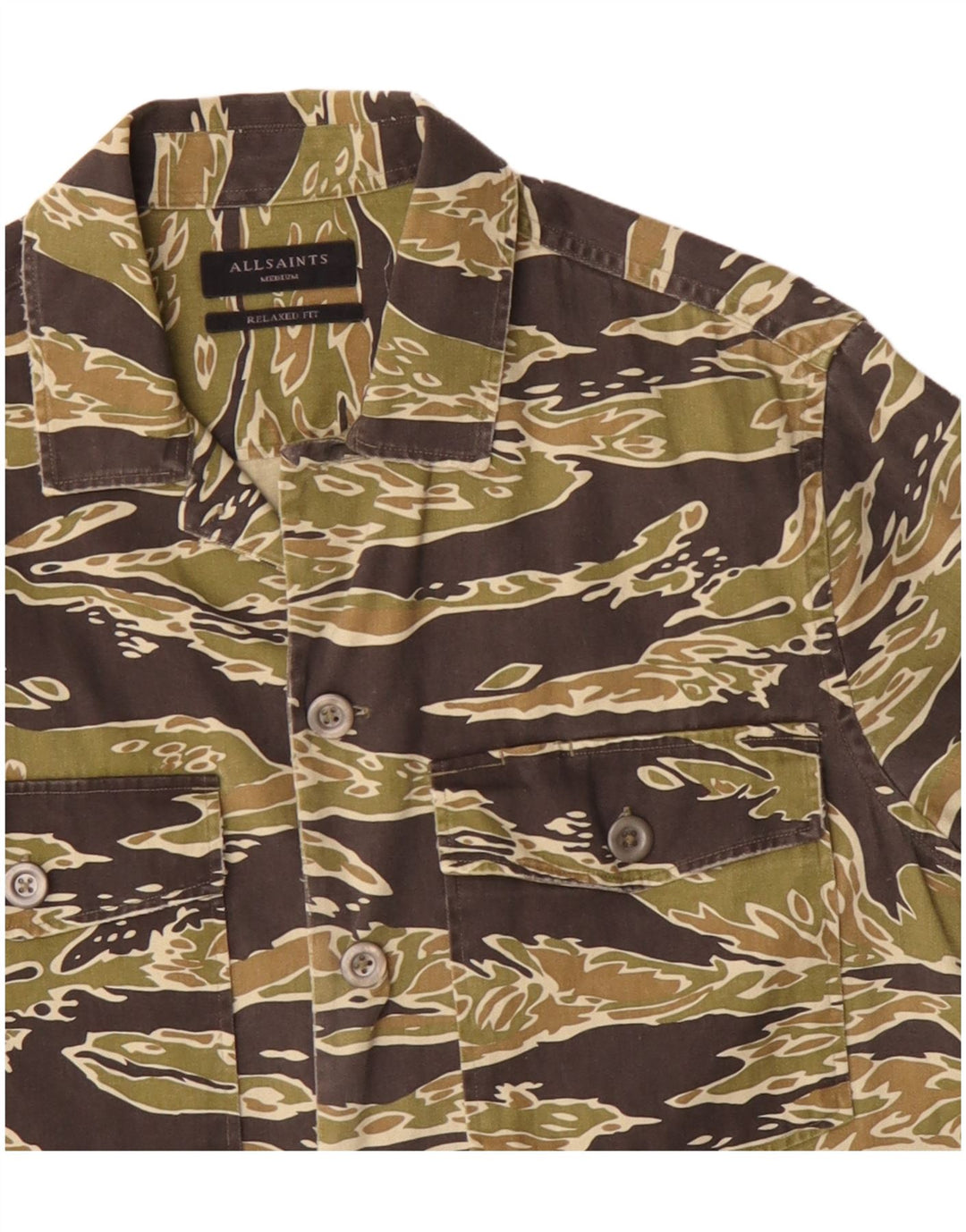 ALL SAINTS Mens Relaxed Fit Shirt Medium Khaki Camouflage Cotton