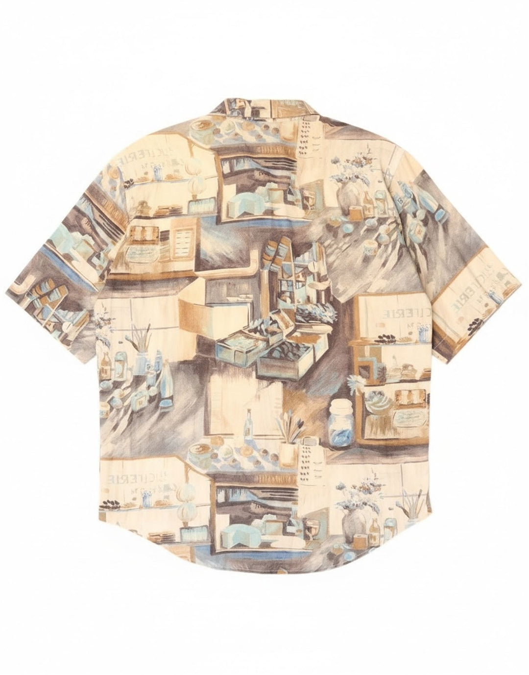 Ανδρικό κοντομάνικο γραφικό μπλουζάκι Benetton XL Μπεζ βαμβακερό