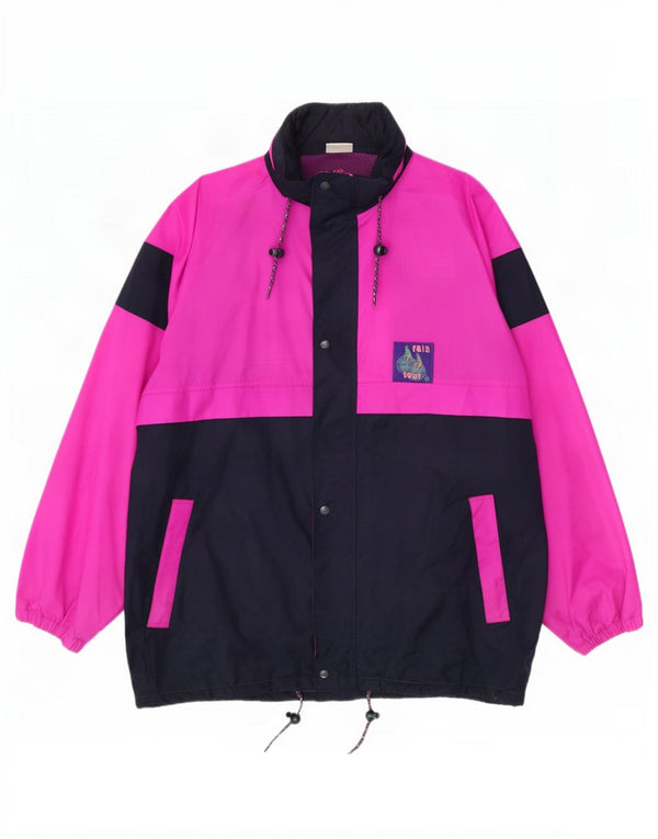 Vintage Ανδρικό μπουφάν βροχής με κουκούλα UK 42 XL Pink Colourblock Polyamide