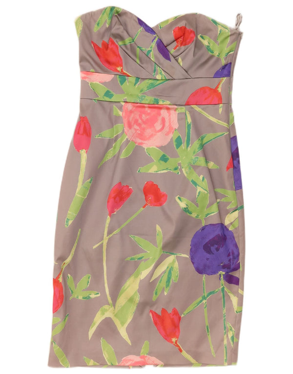 Coast Womens Strapless Dress UK 12 Medium Grey Floral Acetate