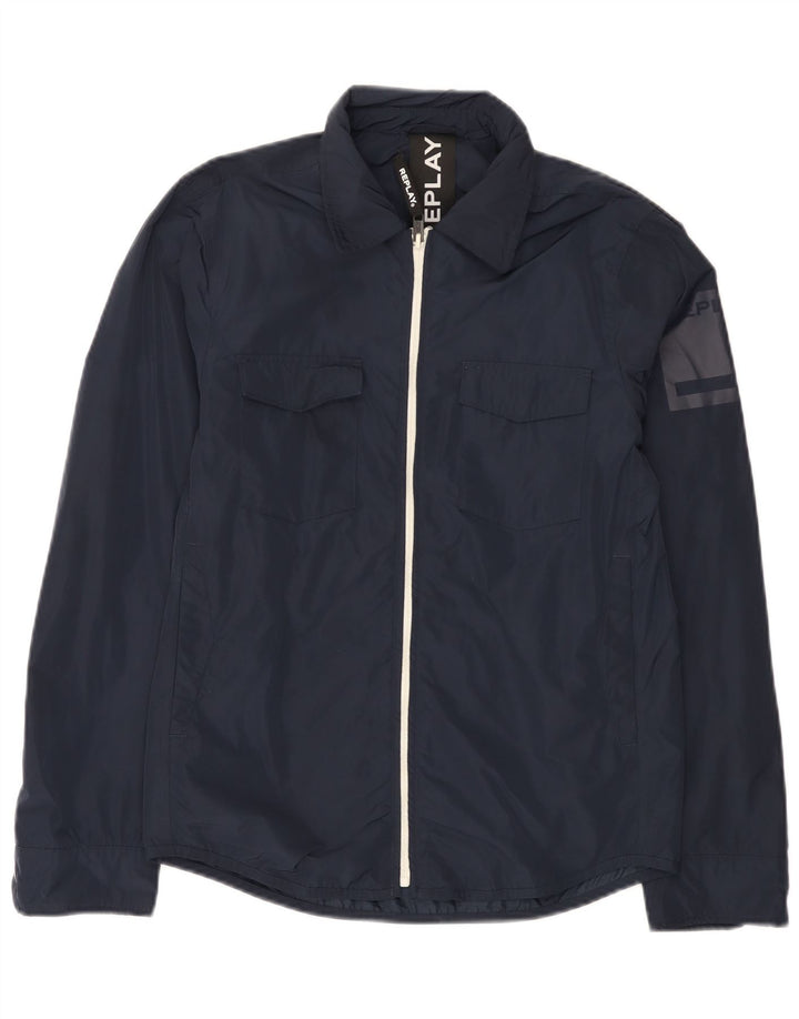 Replay Ανδρικό γραφικό Rain Jacket UK 36 Small Navy Blue Polyester