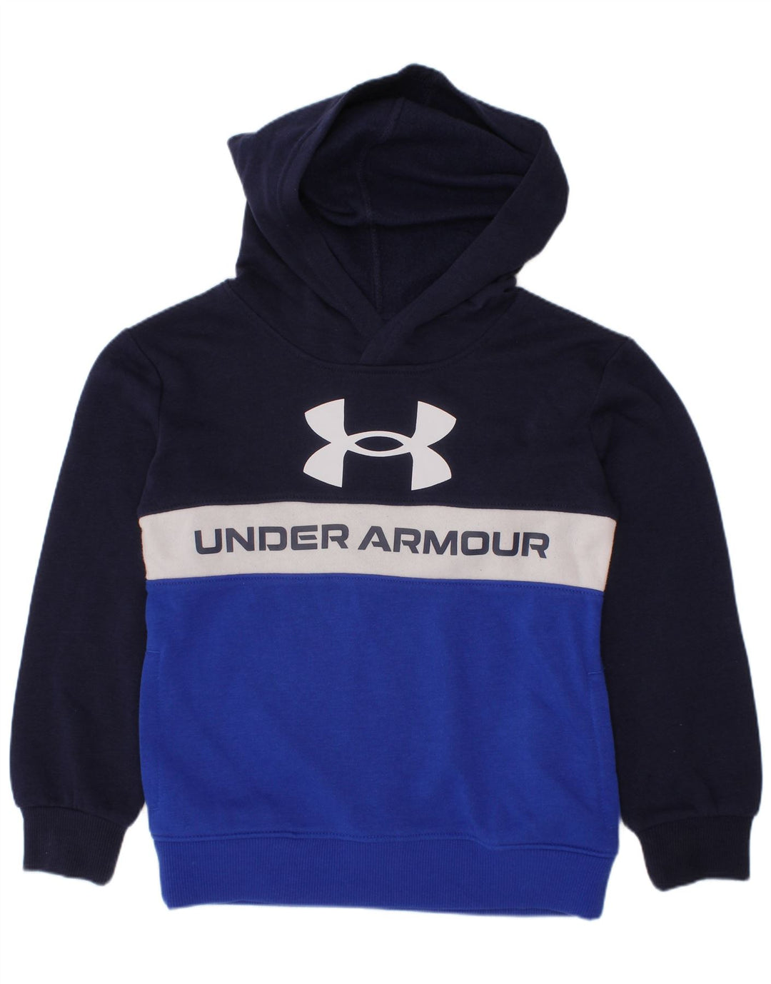 UNDER Armour Boys Graphic Hoodie Jumper 5-6 Years Navy Blue Colorblock