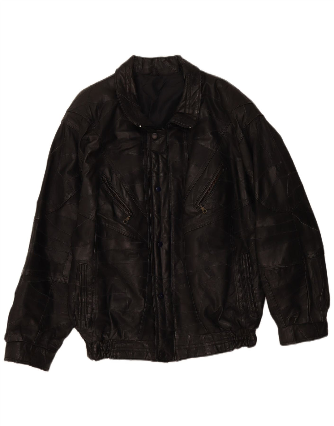 Vintage Ανδρικό Δερμάτινο Μπουφάν UK 40 Large Black Patchwork