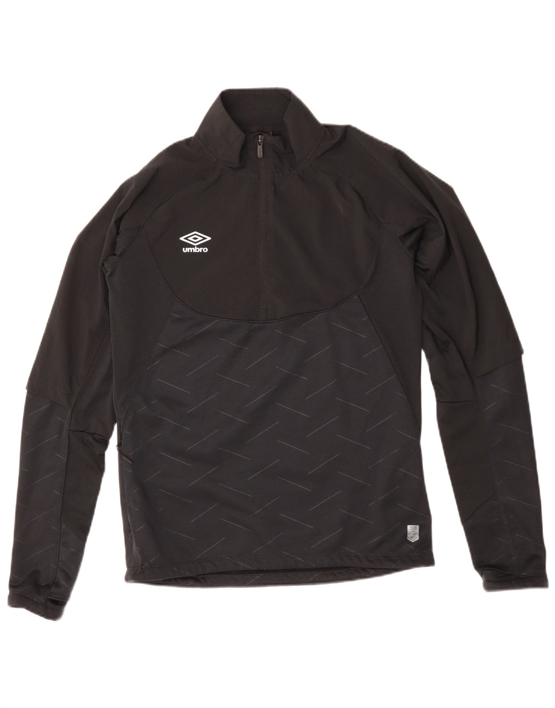 UMBRO Mens Zip Neck Pullover Tracksuit Top Small Black Geometric Polyester Vintage Umbro and Second-Hand Umbro from Messina Hembry 