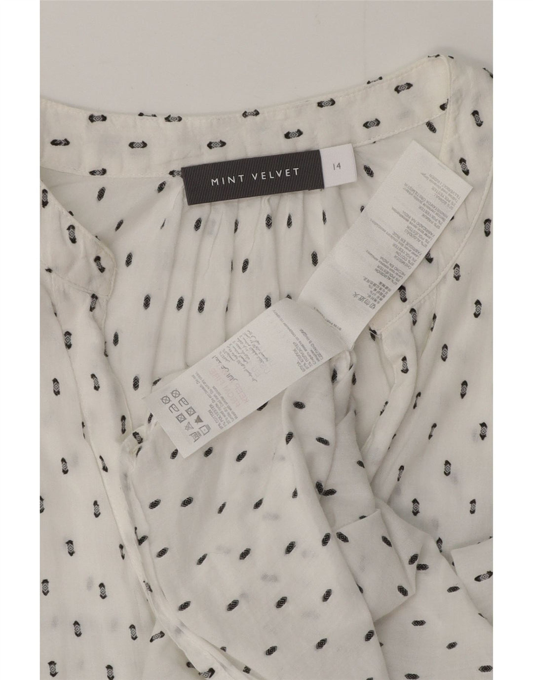 Γυναικείο γραφικό πουκάμισο MINT VELVET Μπλούζα UK 14 μεγάλο λευκό βαμβακερό φλοράλ