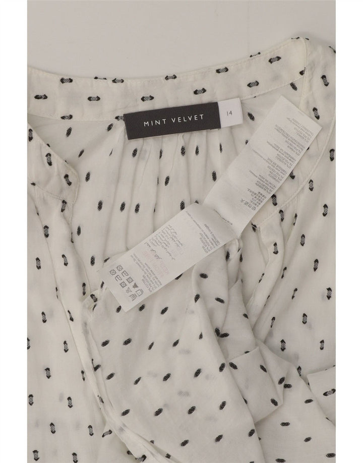 Γυναικείο γραφικό πουκάμισο MINT VELVET Μπλούζα UK 14 μεγάλο λευκό βαμβακερό φλοράλ