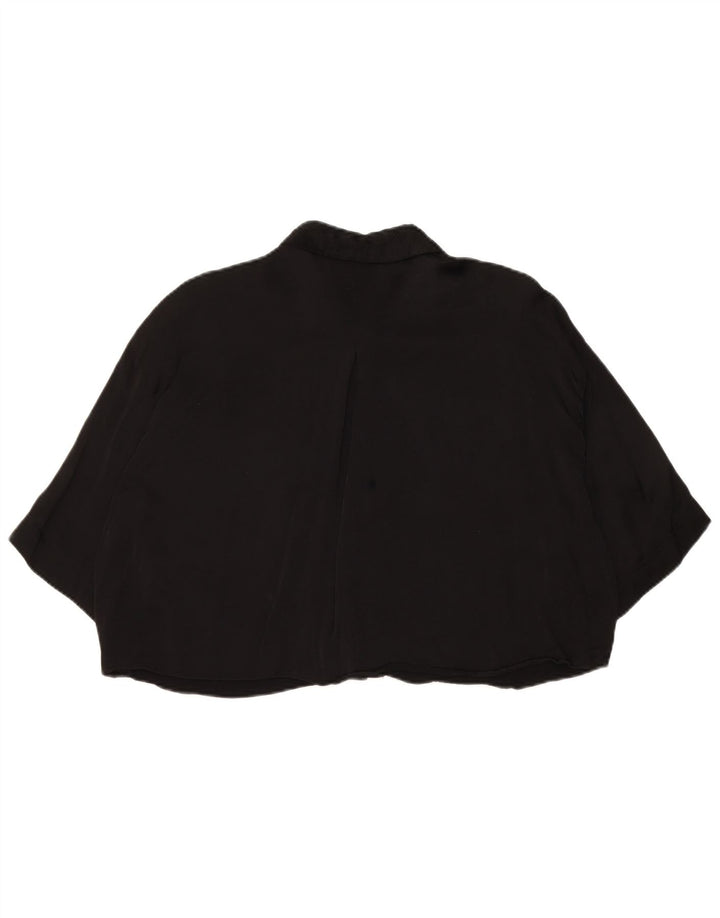 Zara Γυναικείο πουκάμισο 3/4 με μανίκια Crop μπλούζα UK 14 Medium Black