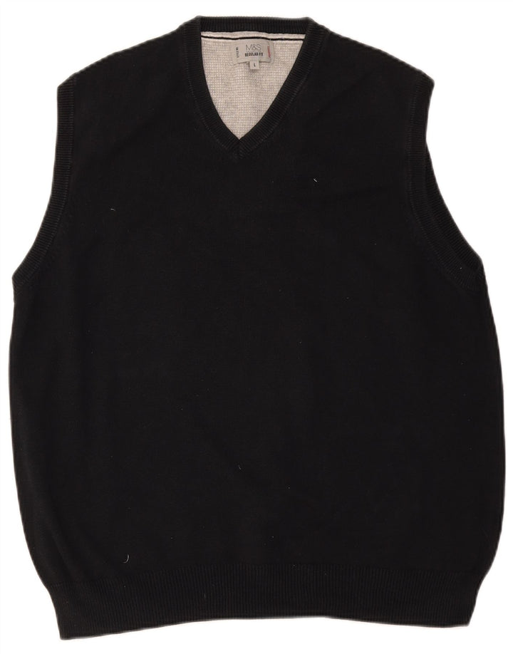 MARKS & SPENCER Ανδρικό φανελάκι με κανονική εφαρμογή Tank Top Large Μαύρο