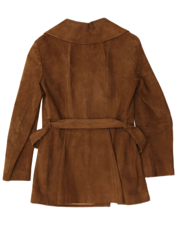 Vintage Womens Suede Trench Coat UK 12 Medium Brown