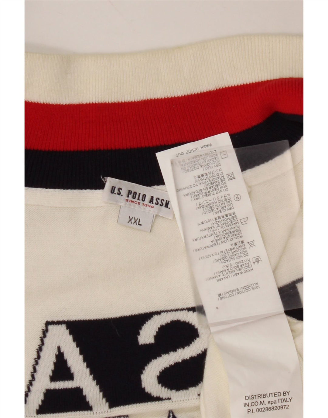 US POLO ASSN. Ανδρικό πουλόβερ USA Graphic Cardigan 2XL Λευκό βαμβακερό