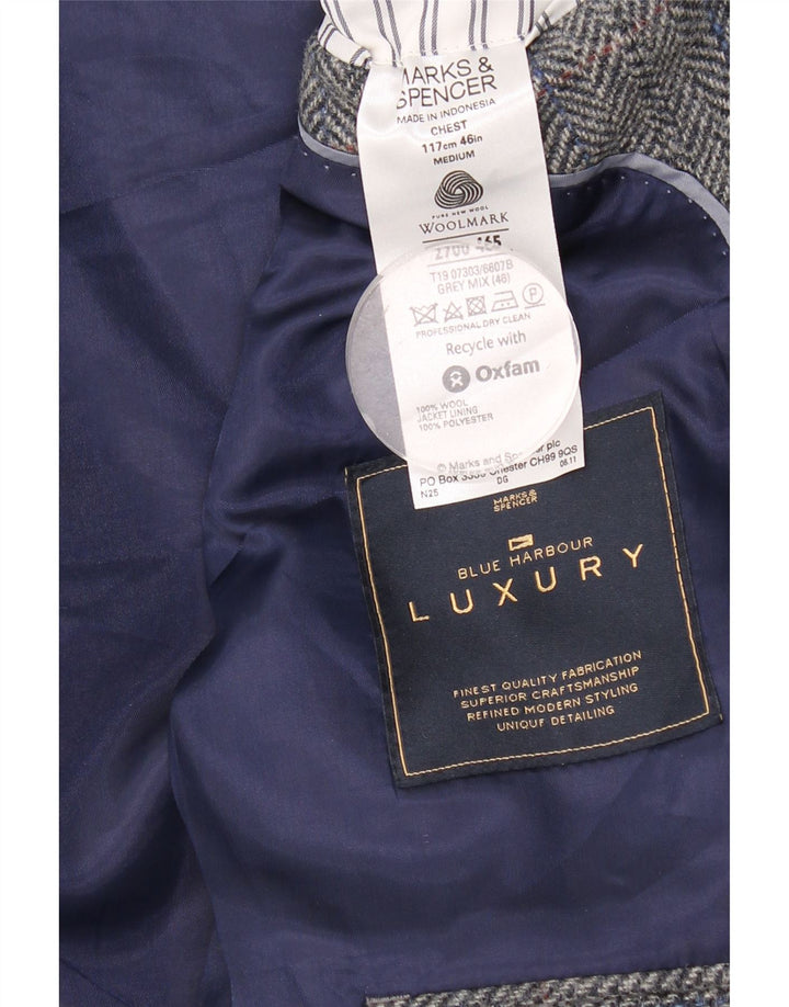 Marks & Spencer Ανδρικό μπουφάν σακάκι με 2 κουμπιά UK 46 XL Γκρι μαλλί ψαροκόκαλο