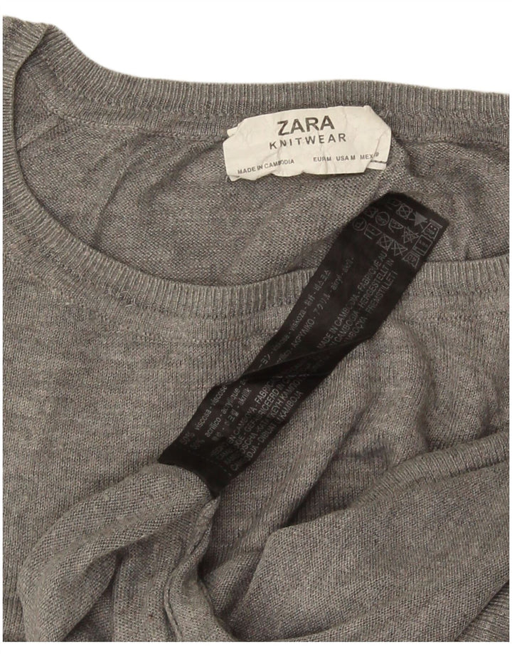 Zara Γυναικείο πουλόβερ με λαιμόκαυμα μεγάλου μεγέθους UK 14 Μεσαίο γκρι βισκόζη