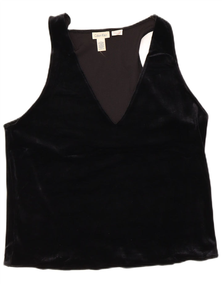 Γυναικεία αμάνικη μπλούζα CALVIN KLEIN τοπ UK 14 μεγάλο μαύρο πολυεστέρα